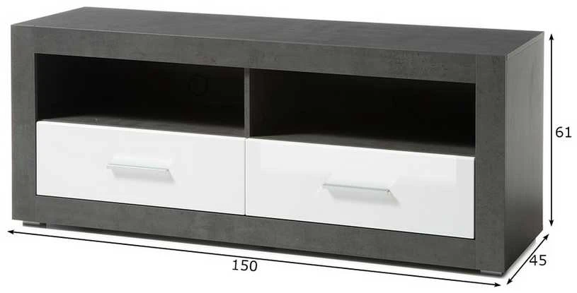 TV staliukas Etero, 150 x 45 x 61 cm, tamsiai pilka / baltas blizgesys