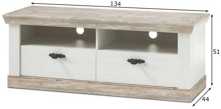 TV staliukas Florenz, 134 x 44 x 51 cm, baltoji pušis / pušis
