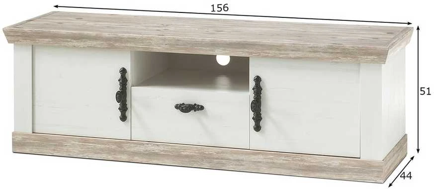 TV staliukas Florenz, 156 x 44 x 51 cm, baltoji pušis / pušis