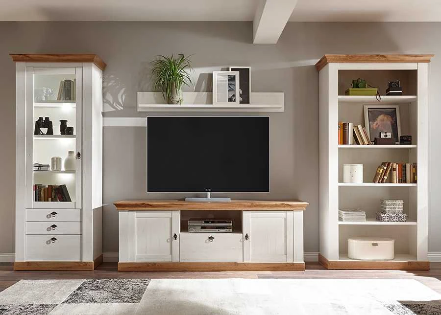 TV staliukas Landhaus, 183 x 52 x 64 cm, baltoji pušis / ąžuolas