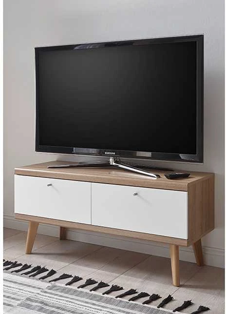 TV staliukas Lena, 107 x 40 x 50 cm, balta / ąžuolas