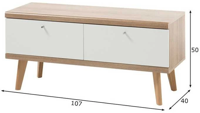 TV staliukas Lena, 107 x 40 x 50 cm, balta / ąžuolas