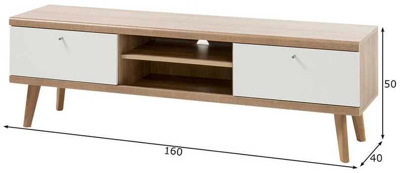 TV staliukas Lena, 160 x 40 x 50 cm, balta / ąžuolinė