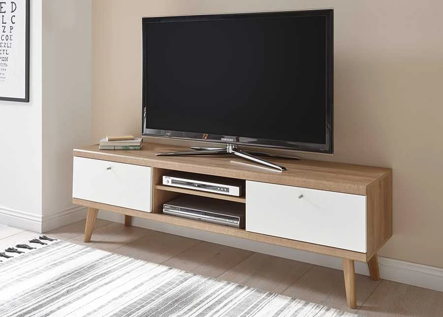 TV staliukas Lena, 160 x 40 x 50 cm, balta / ąžuolinė