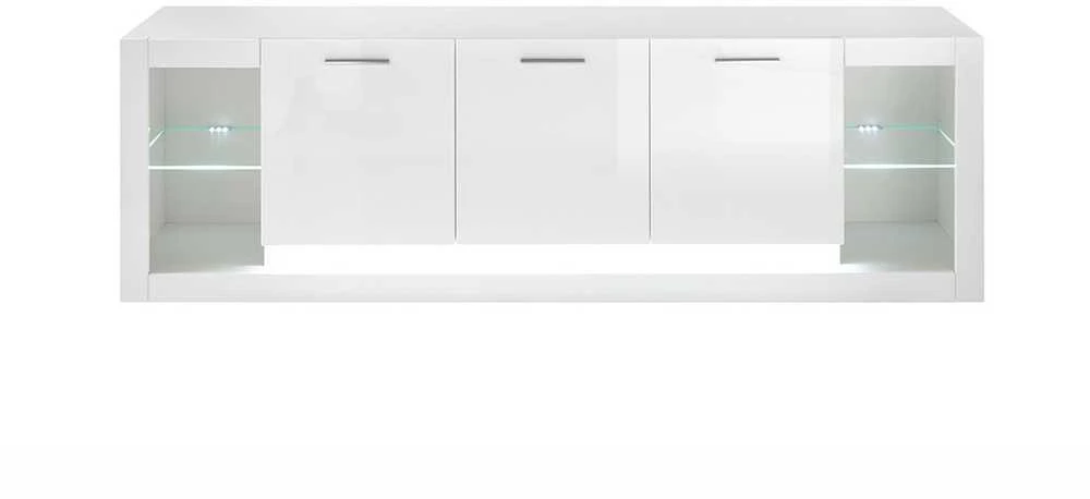 TV staliukas Meran, 198 x 43 x 49 cm, baltas blizgus