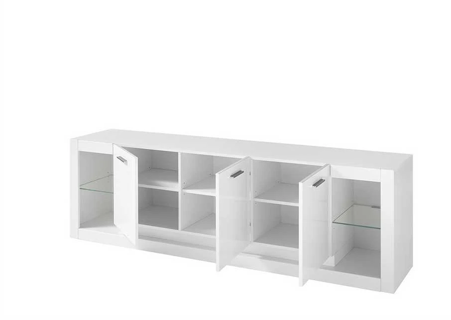 TV staliukas Meran, 198 x 43 x 49 cm, baltas blizgus