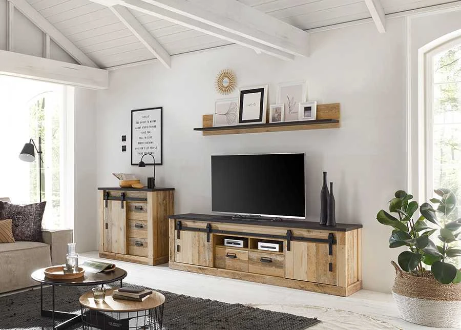 TV staliukas Sherwood, 201 x 43 x 61 cm, ruda / pilka