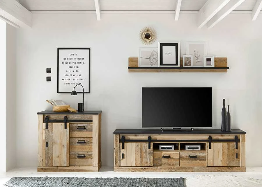 TV staliukas Sherwood, 201 x 43 x 61 cm, ruda / pilka