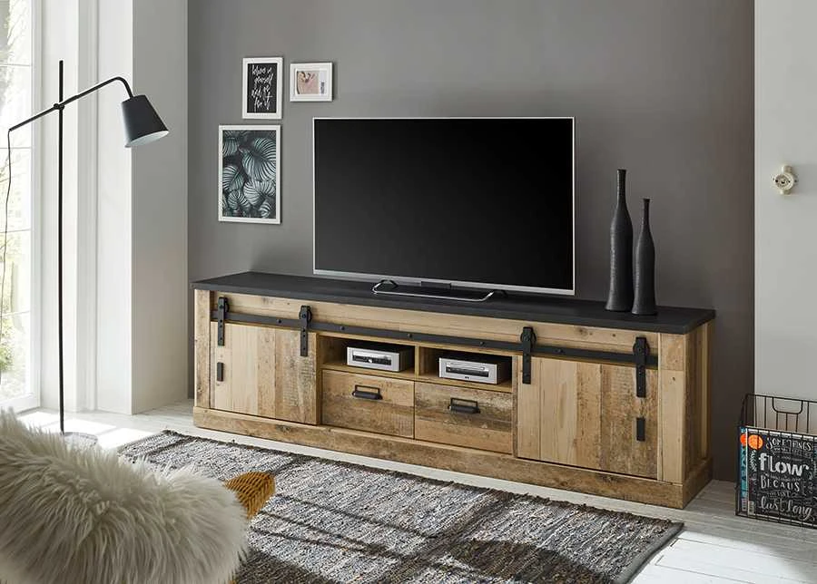 TV staliukas Sherwood, 201 x 43 x 61 cm, ruda / pilka