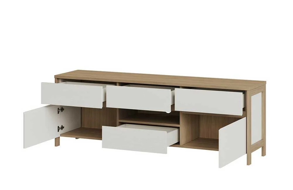 TV staliukas Stranda, 164 x 39 x 58 cm, balta / ąžuolas