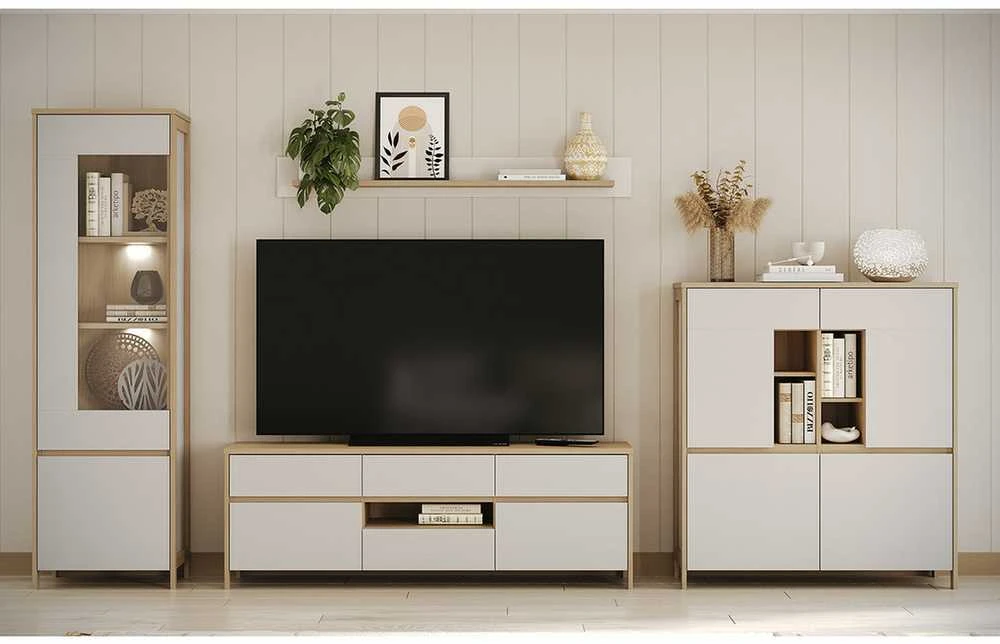 TV staliukas Stranda, 164 x 39 x 58 cm, balta / ąžuolas