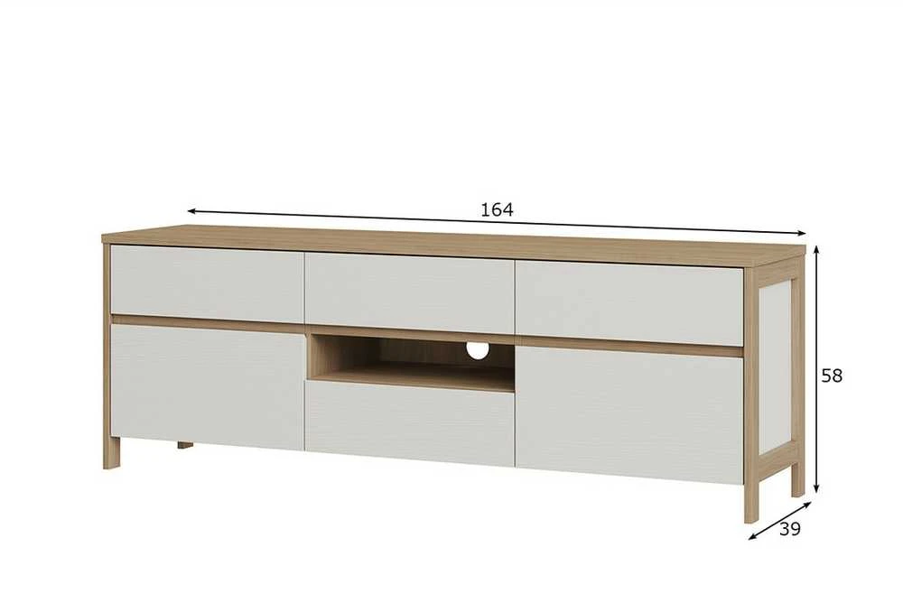 TV staliukas Stranda, 164 x 39 x 58 cm, balta / ąžuolas