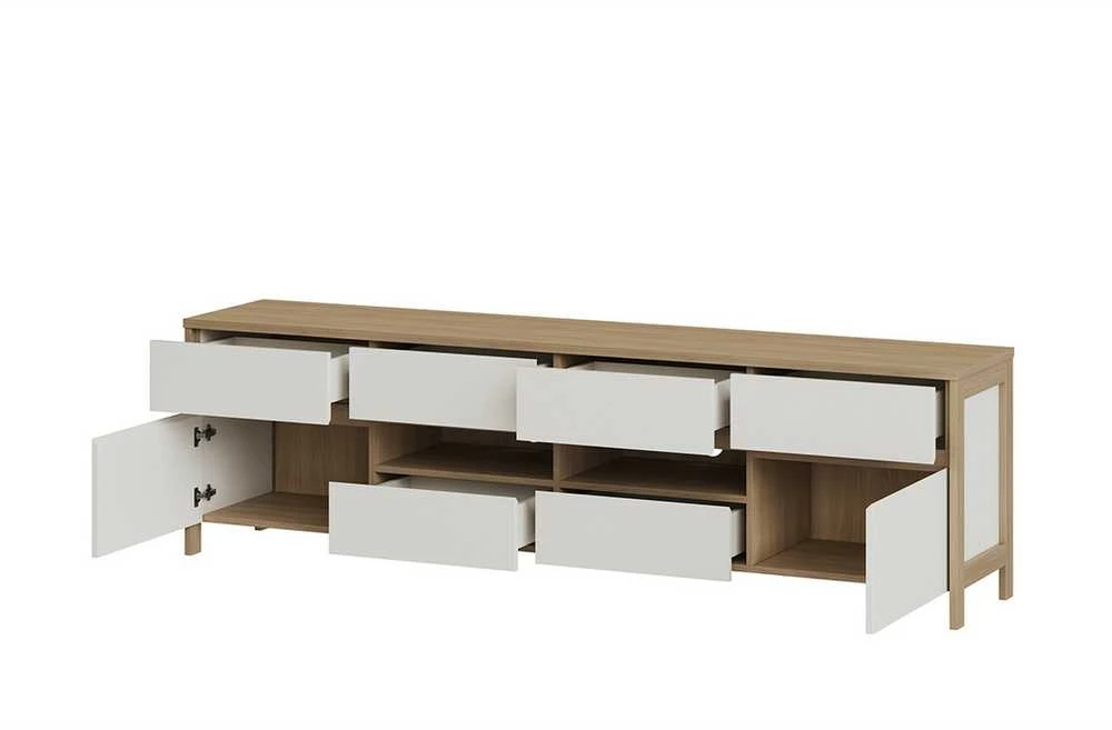 TV staliukas Stranda, 193 x 39 x 58 cm, balta / ąžuolas