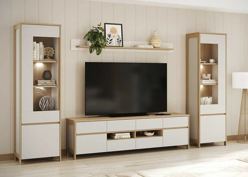 TV staliukas Stranda, 193 x 39 x 58 cm, balta / ąžuolas