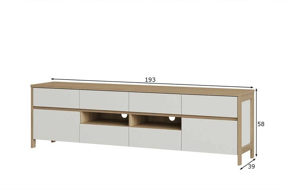 TV staliukas Stranda, 193 x 39 x 58 cm, balta / ąžuolas