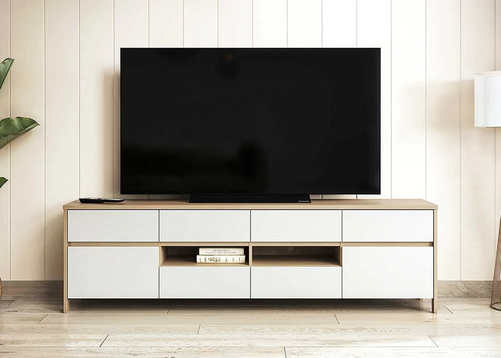 TV staliukas Stranda, 193 x 39 x 58 cm, balta / ąžuolas