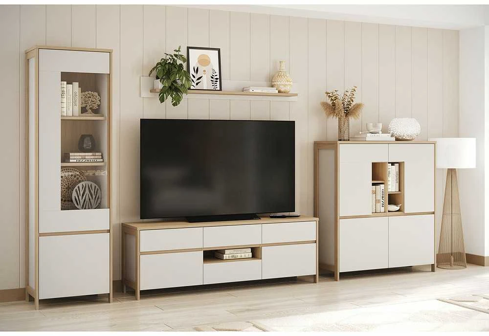 TV staliukas Stranda, 164 x 39 x 58 cm, balta / ąžuolas
