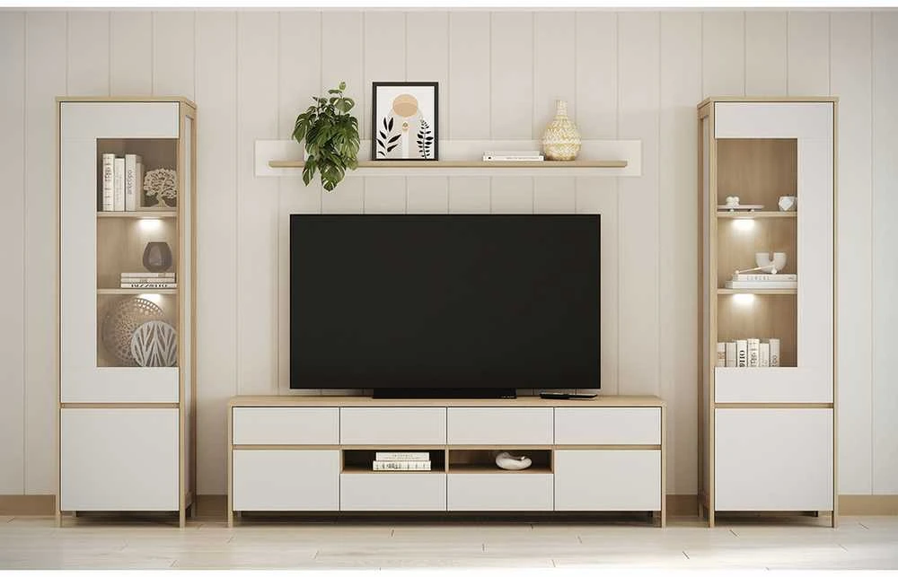 TV staliukas Stranda, 193 x 39 x 58 cm, balta / ąžuolas