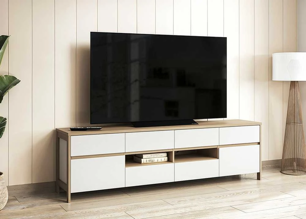 TV staliukas Stranda, 193 x 39 x 58 cm, balta / ąžuolas