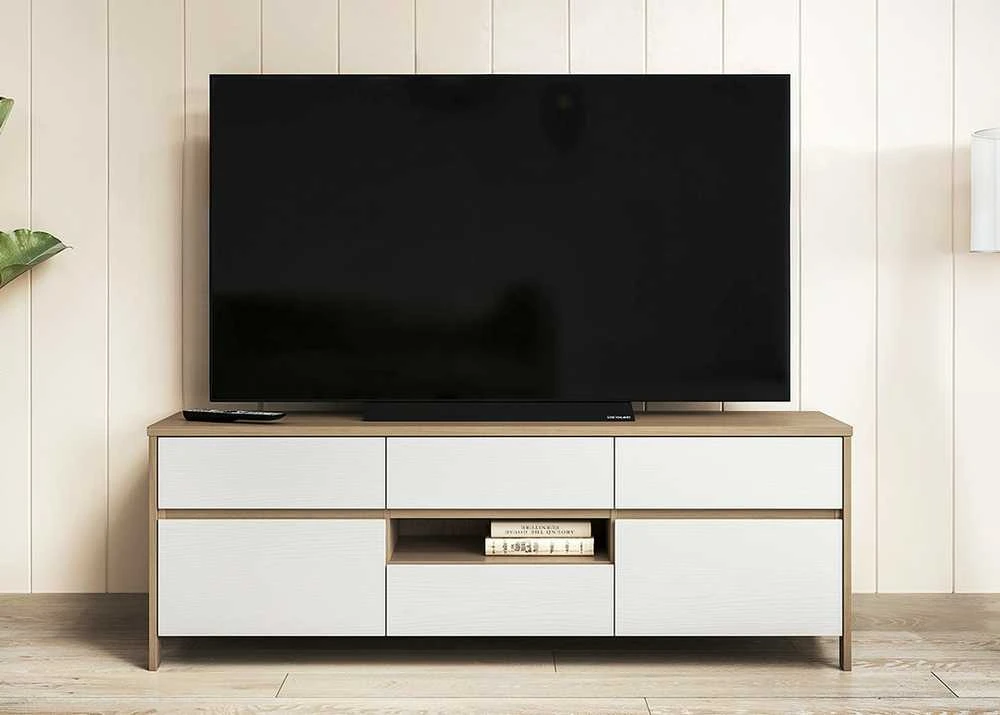 TV staliukas Stranda, 164 x 39 x 58 cm, balta / ąžuolas