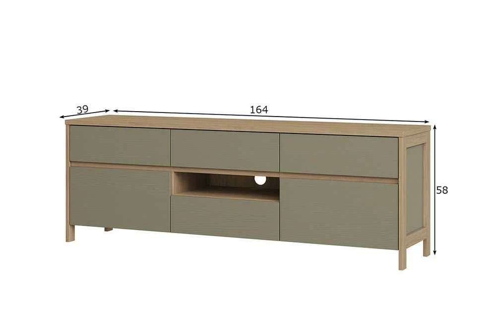 TV staliukas Stranda, 164 x 39 x 58 cm, pilkai žalia / ąžuolas