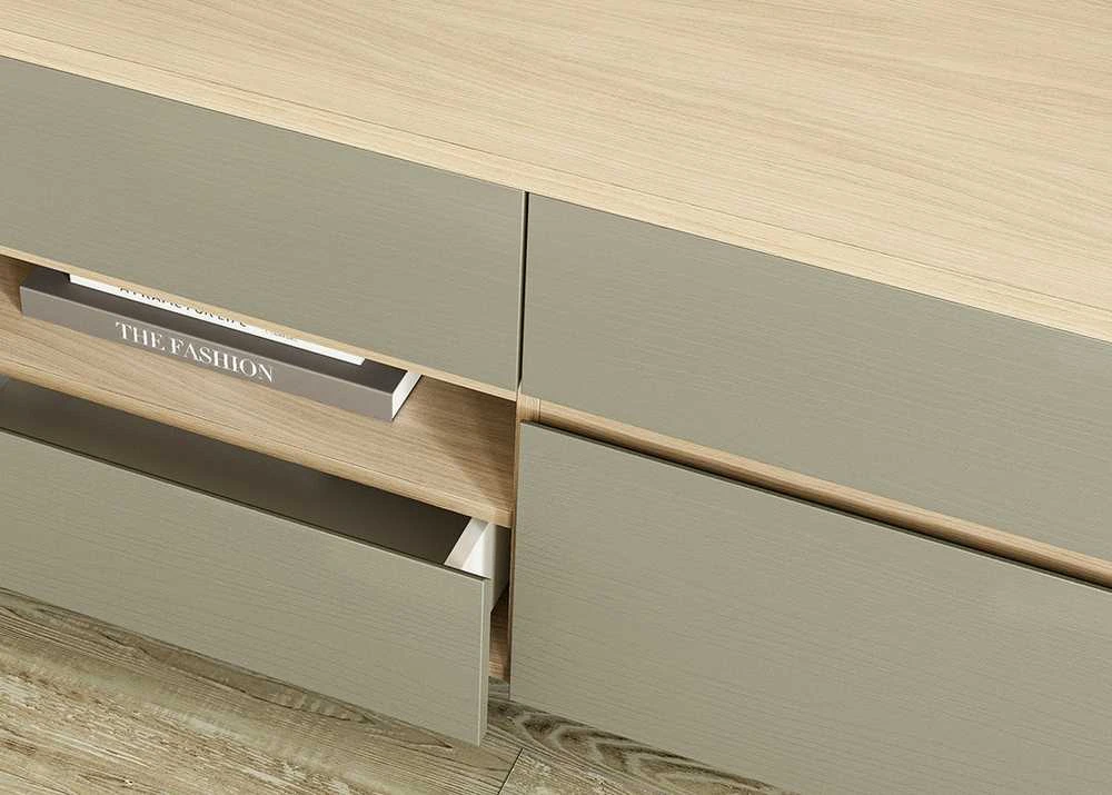 TV staliukas Stranda, 193 x 39 x 58 cm, pilkai žalia / ąžuolas