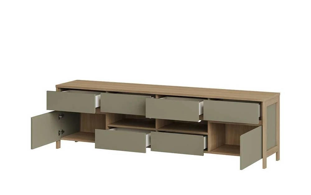 TV staliukas Stranda, 193 x 39 x 58 cm, pilkai žalia / ąžuolas