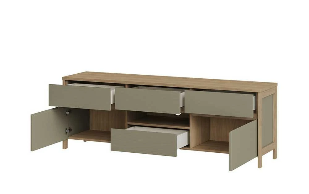 TV staliukas Stranda, 164 x 39 x 58 cm, pilkai žalia / ąžuolas