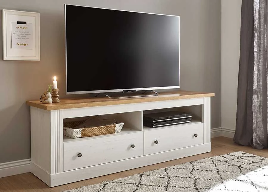 TV staliukas Westminster, 153 x 41 x 52 cm, balta / ąžuolas