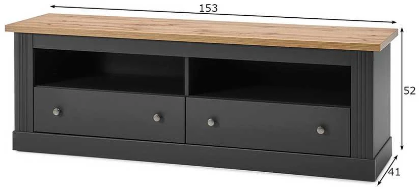 TV staliukas Westminster, 153 x 41 x 52 cm, tamsiai pilka / ąžuolas