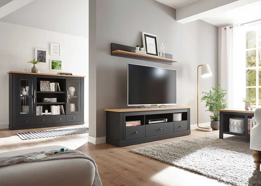 TV staliukas Westminster, 162 x 40 x 52 cm, tamsiai pilka / ąžuolas