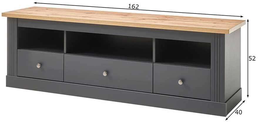 TV staliukas Westminster, 162 x 40 x 52 cm, tamsiai pilka / ąžuolas