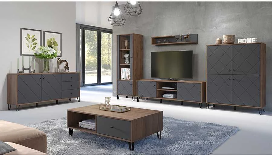 TV staliukas Montez, 183 x 40 x 56 cm, ąžuolas / pilka