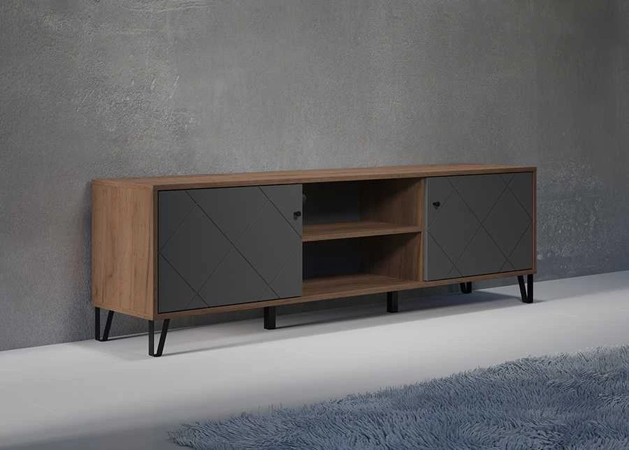 TV staliukas Montez, 183 x 40 x 56 cm, ąžuolas / pilka