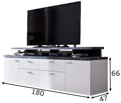TV staliukas Mood, 180 x 47 x 65 cm, balta