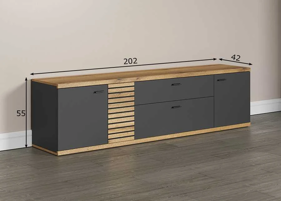 TV staliukas Norris, 202 x 42 x 55 cm, antracitas / ąžuolas