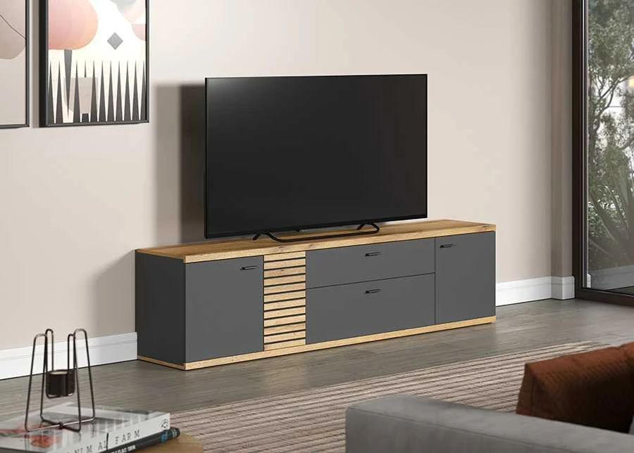 TV staliukas Norris, 202 x 42 x 55 cm, antracitas / ąžuolas