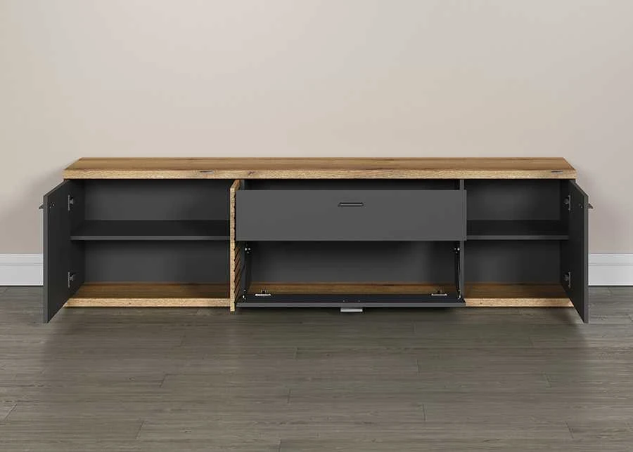 TV staliukas Norris, 202 x 42 x 55 cm, antracitas / ąžuolas
