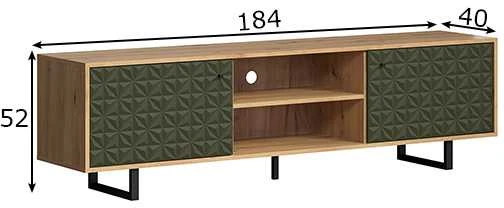 TV staliukas Sentra, 184 x 40 x 52 cm, tamsiai žalia / ąžuolas