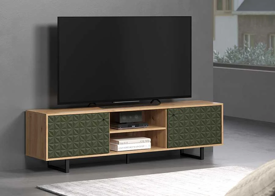 TV staliukas Sentra, 184 x 40 x 52 cm, tamsiai žalia / ąžuolas