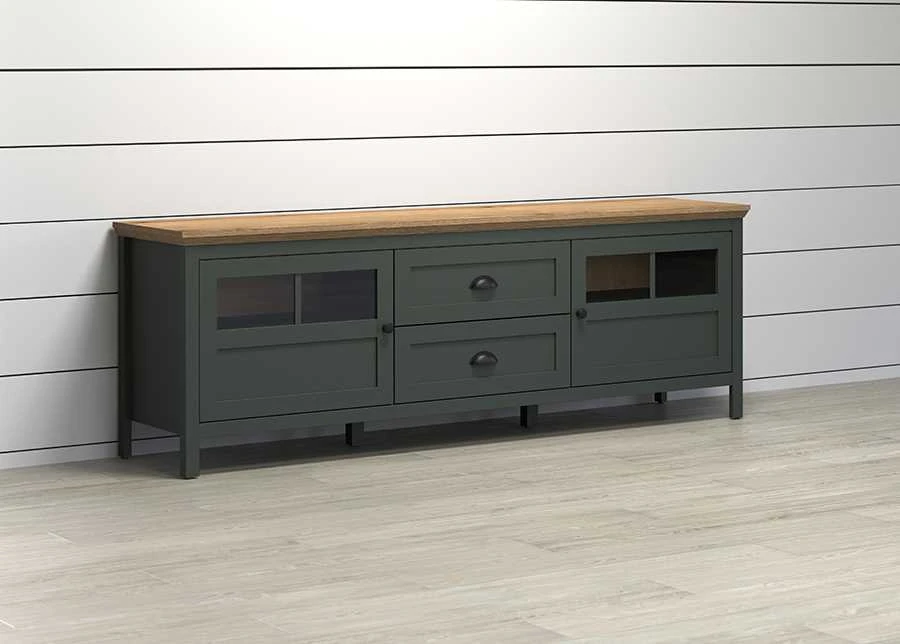 TV staliukas Stanton, 184 x 45 x 64 cm, žalia / ąžuolas