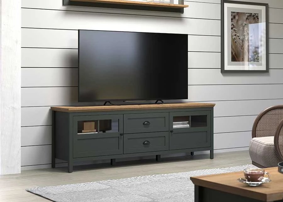 TV staliukas Stanton, 184 x 45 x 64 cm, žalia / ąžuolas