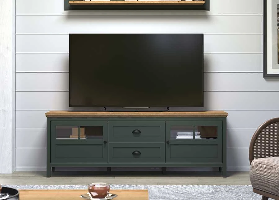 TV staliukas Stanton, 184 x 45 x 64 cm, žalia / ąžuolas