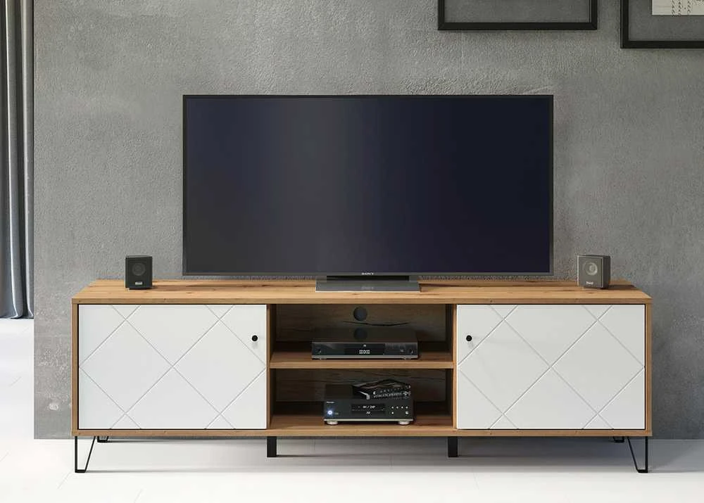 TV staliukas Touch, 183 x 40 x 56 cm, matinė balta / ąžuolas