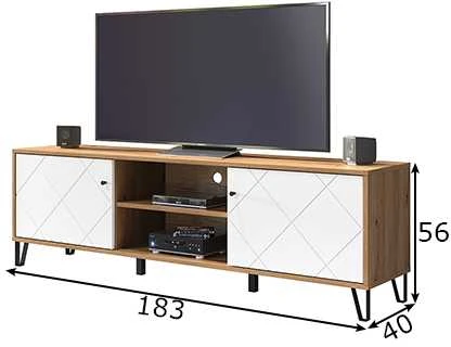 TV staliukas Touch, 183 x 40 x 56 cm, matinė balta / ąžuolas