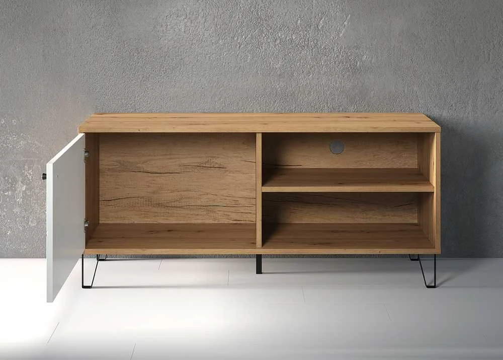 TV staliukas Touch, 123 x 40 x 56 cm, matinė balta / ąžuolas