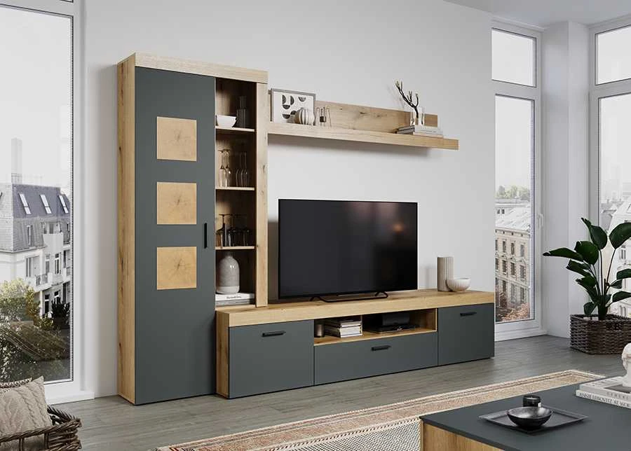 TV staliukas Tyler, 230 x 52 x 52 cm, antracitas / ąžuolas