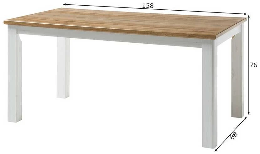 Valgomojo stalas Landhaus, 158 x 88 x 76 cm, baltoji pušis / ąžuolas