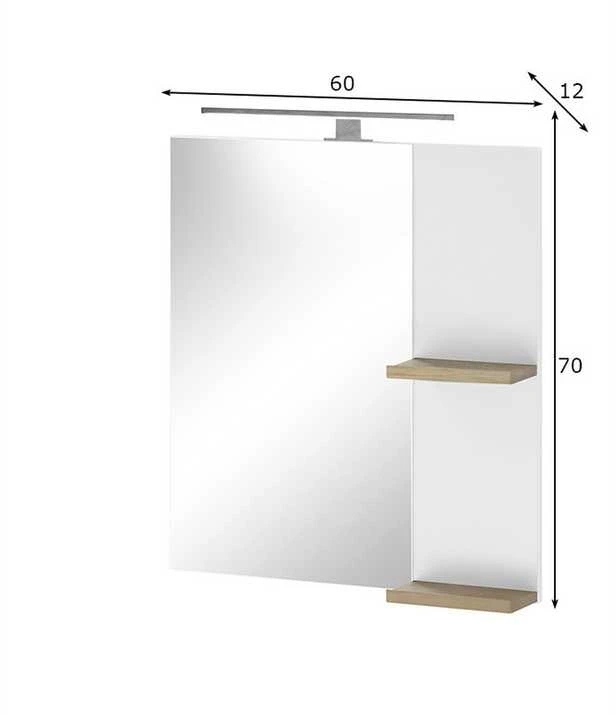 Veidrodis Solid, 60 x 12 x 70 cm, baltas blizgesys