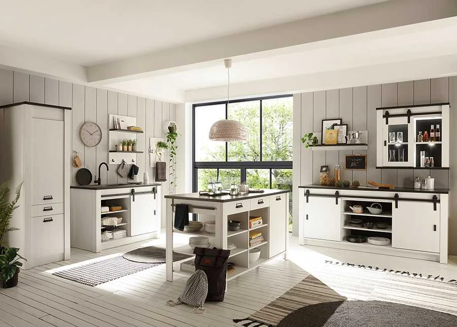 Virtuvės sala Sherwood, 162 x 77 x 93 cm, balta / pilka
